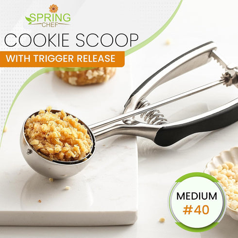 Spring Chef Medium #40 Stainless Steel Cookie Scoop for Baking, Multifunctional with Trigger Release, Dishwasher Safe