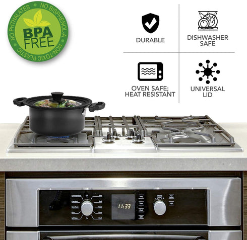 Universal Lids Set of 2, Modern Innovations, Fits 7 to 12-Inch Cookware, Silicone Replacement Pan Lid, Black