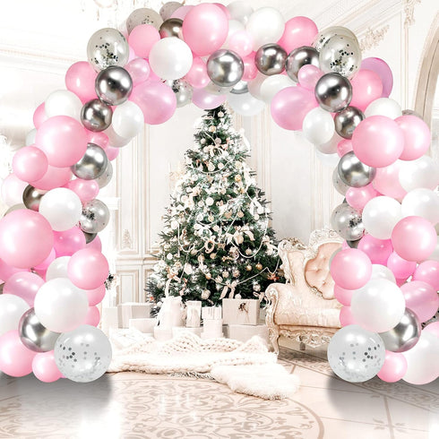 Aoriher Balloon Garland Arch Kit, 122 Pieces Colorful Pink Silver White Confetti Latex for Christmas Birthday Wedding