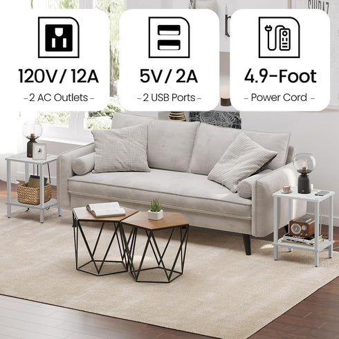 2-Tier TB01BMW040 TUTOTAK End Table with Charging Station, Small Side Table with Outlets, Nightstand Bedside Table