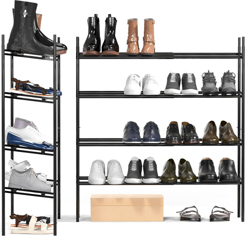 4-Tier 16 Simple Houseware Expandable Shoe Racks with Shelves for Pairs of Shoes, Black
