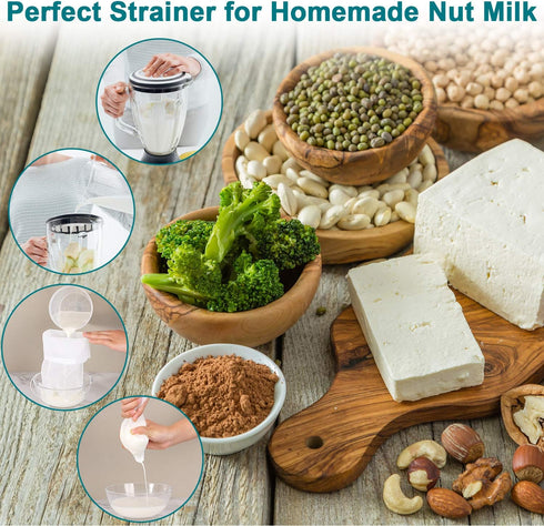6 Pack 3 Boao Nut Milk Bags - Reusable Food Strainer Bags with Fine Mesh Nylon Drawstring, Sizes