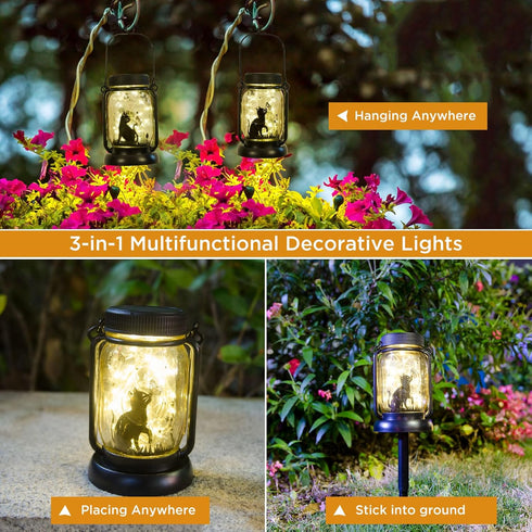 Styleonme Mobile Outdoor Solar Lanterns, Cat & Butterfly Fairy Lights Theme Garden Decor Gifts for Mom