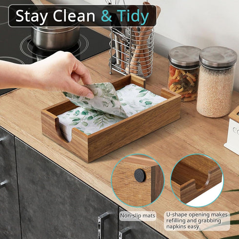 Napkin Holder for Bathroom, Acacia Wooden Guest Towel Holder Tray for Bathroom, Disposable Paper Hand Towel Holder