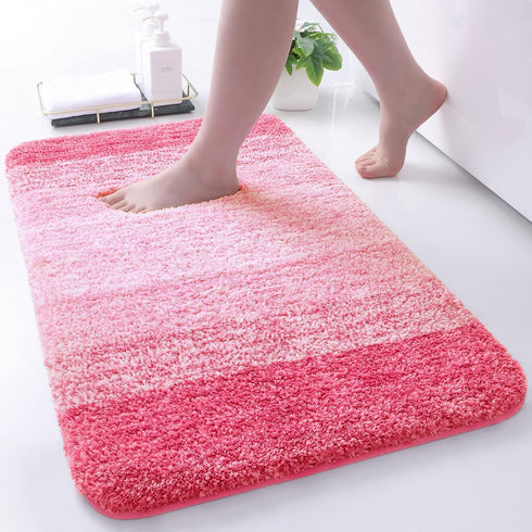 Arotive Microfiber Bathroom Rugs, Shaggy Soft Non-Slip Bath Mat, Machine Washable, 24"x16", Pink