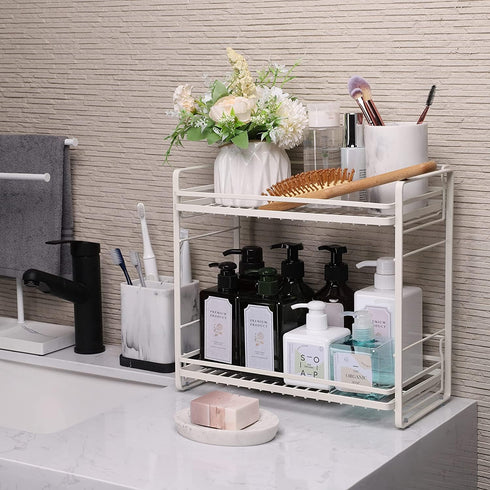 zccz 2-Tier Bathroom and Kitchen Organizer - Skincare Organizers - Easy Assembly Bathroom Storage - White Cream Color Bathroom Counter Organizer - Multi-Purpose Bathroom Organizer Countertop by zccz