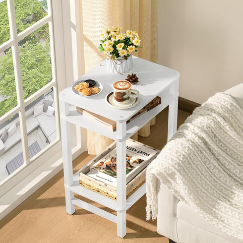3-Tier YUFAM Side Table End Table Tall Night Stand for Living Room Bedroom Bathroom Office Furniture White