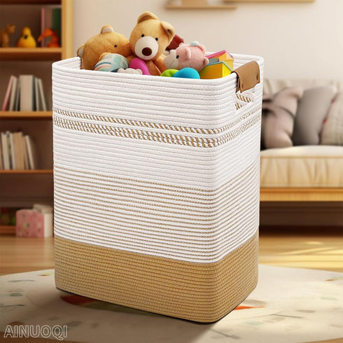 AINUOQI 85L Large Laundry Hamper Basket, Cotton Rope Woven Storage Bin for Blankets, Dirty Clothes Toys, Decorative