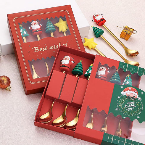 Christmas Spoon, Stainless Steel Christmas Tree Tea Spoon, Creative Tableware Gift, Holiday Party Supply (6pcs-B)