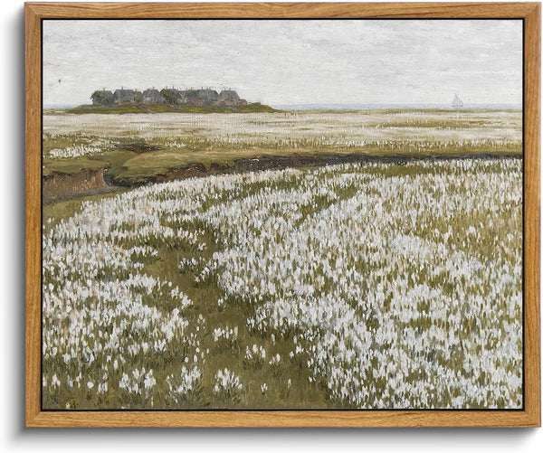 KBKBART Framed Vintage Wall Art Prints, Retro Countryside Flower Field Canvas Painting, Rustic Landscape Decor
