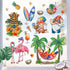 Mfault Summer Gnome Window Clings, 9 Sheets Tropical Tiki Flamingo Parrot Stickers for Seasonal Home Kitchen Decor