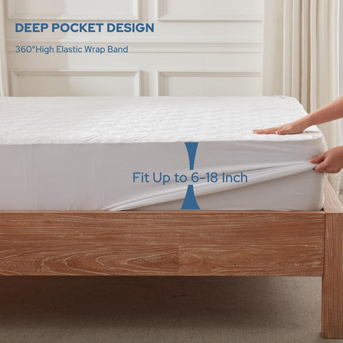 6"-18" BEDLORE Waterproof Mattress Protector, Queen Size Noiseless Mattress Pad with Deep Pocket Depth, Soft Breathable