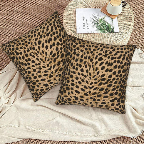Leopard Skin Wild Animal Print Throw Pillow Cover Set of 2, Decorative Square Pillowcase for Bedroom, Living Room