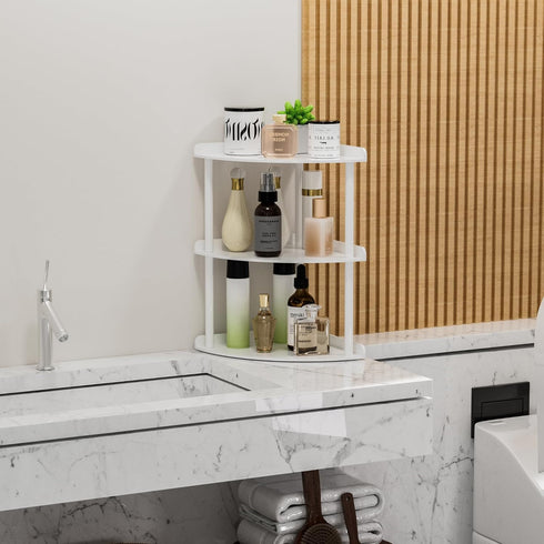 3 9.5x9.5x15.7 Inch, Countertop Sezanrpt Tier Acrylic Corner Shelf Organizer Storage White Corner Shelf for Bathroom