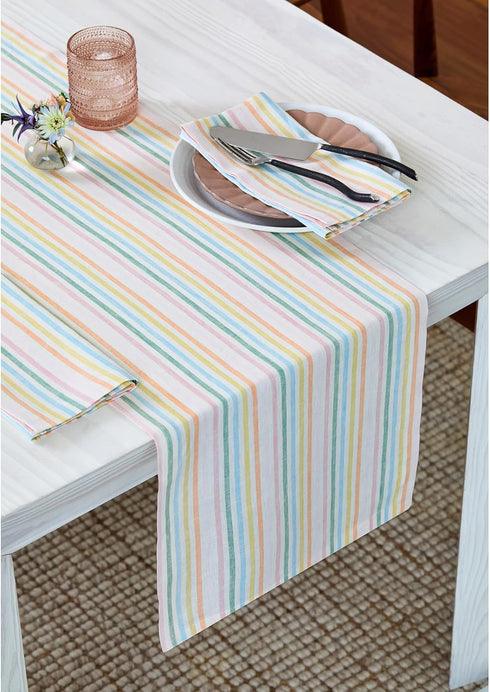 36 Inches 100% 14 36 Inch Summer Solino Home Linen Table Runner - Julia Pure Linen Multicolor Muted Pastel Stripe Table