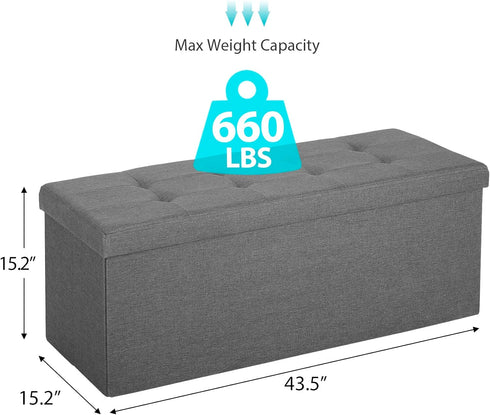 30 Inches 15"D 30"W 15"H) LEMY Folding Ottoman Storage Bench, Foot Rest Stool with Wooden Divider&Large Storage Space