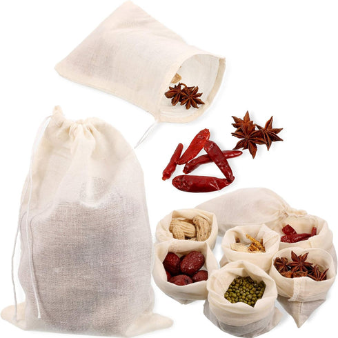Boao 24 Pieces Spice Bags for Cooking - Reusable Empty Tea Bags, Drawstring Muslin Bags (3 x 4 Inch)