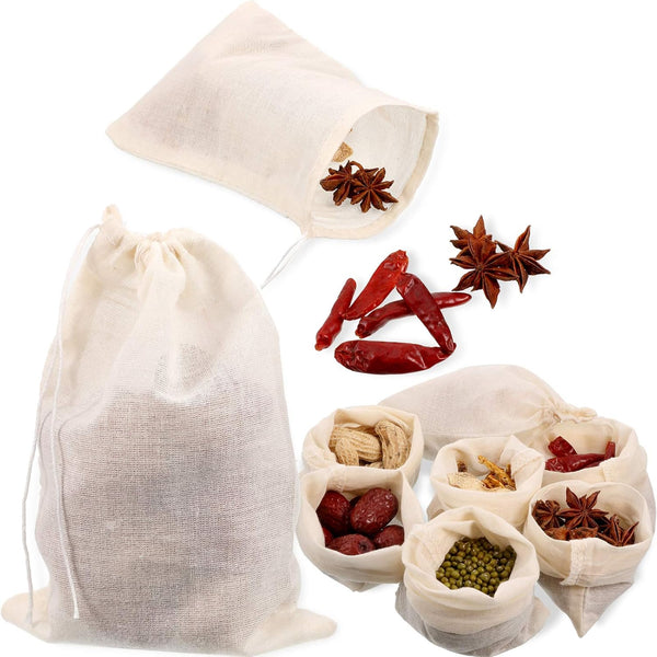 Boao 24 Pieces Spice Bags for Cooking - Reusable Empty Tea Bags, Drawstring Muslin Bags (3 x 4 Inch)