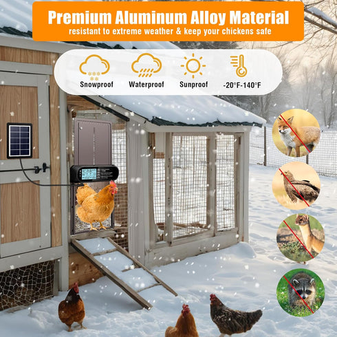 nolonly 4 Automatic Chicken Coop Door Solar Powered, LCD Screen Electric Auto Chicken Coop Door with Timer & Light