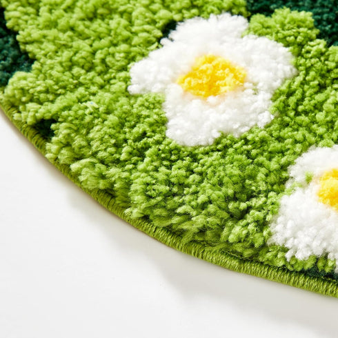 Ouyattle 3ft Cute Green Floral Large Bathroom Rugs Bath Mat Non Slip Washable, Modern Chic Boho Aesthetic Trendy Funky