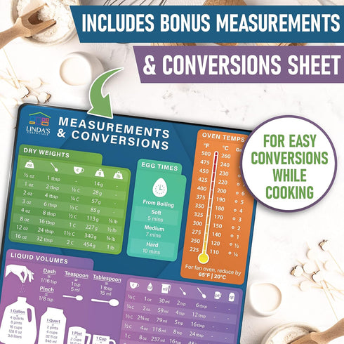 Air Fryer Magnetic Cheat Sheet Set by Linda’s Essentials - Quick Reference Guide for Cooking Times & Kitchen Conversions