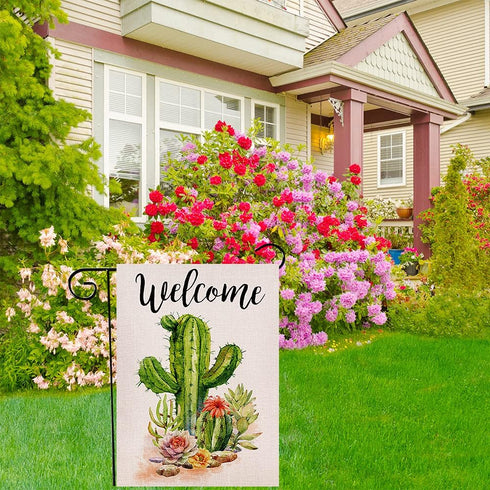 Welcome Cactus Garden Flag - Vertical Double Sided Rustic Farmhouse Flag, 12.5 x 18 Inch Outdoor Decoration