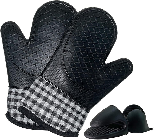 4pcs Set Oven Gloves and Pot Holder Set, Heat-Resistant 500 Degree, Non-Slip Food-Grade Long Oven Gloves