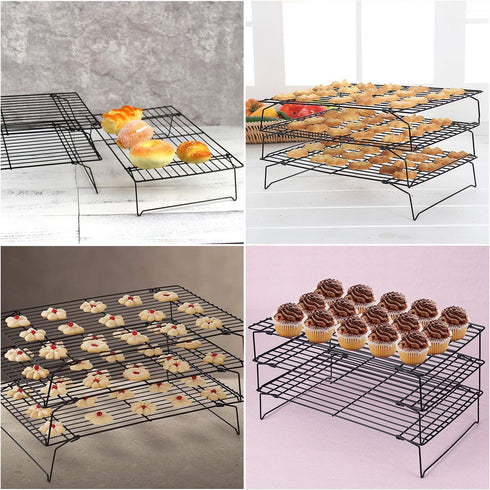 Cooling Rack - 3-Tier Stainless Steel Stackable Baking Racks for Roasting, Grilling, Collapsible & Heavy Duty