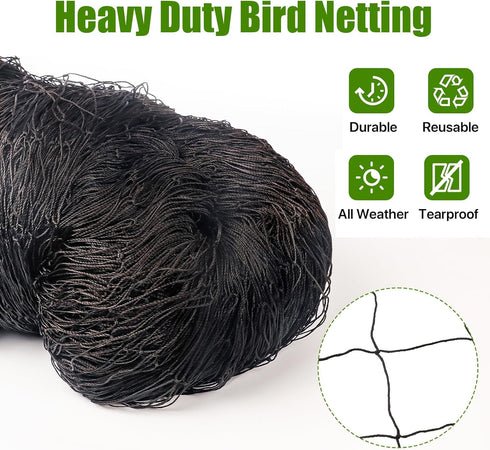 25x50 2.4" CITOOTY Bird Netting for Chicken Coop Run, Ft Heavy Duty Poultry Netting with Mesh, UV Resistant Black Net