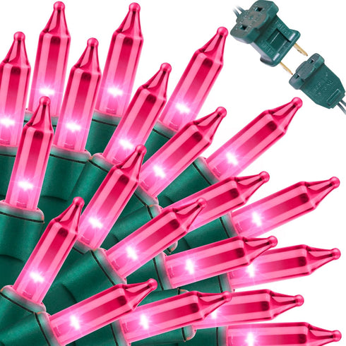 Super-Bright Extendable Pink Christmas Lights - 100 Lights 19.6ft Mini Bulb String Set for Outdoor Holiday Decor
