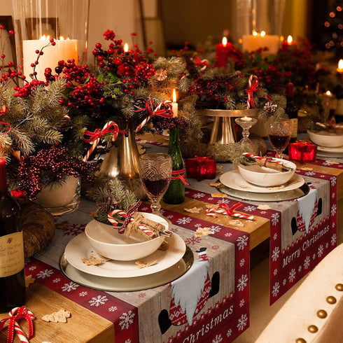 Christmas Gnome Table Runner, 13 x 70 Inch Non-Slip Dresser Scarves for Holiday Decorations