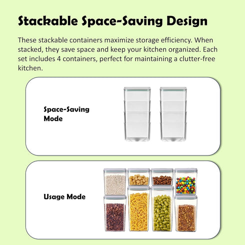EE Airtight Food Storage Containers Set, Stackable BPA-Free for Kitchen Pantry Organization, Ideal for Cereal, Snacks,
