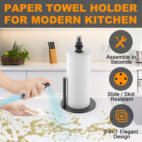 Wekuch Countertop Paper Towel Holder with Spray Bottle, Paper Towels Dispenser Stand with Sprayer Inside Center