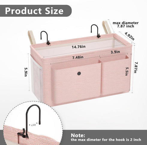 Bedside Caddy Bedside Organizer with Fixed Straps & Water Bottle Holder, Bunk Bed Caddy ideal for Home, Dorm, Hospital