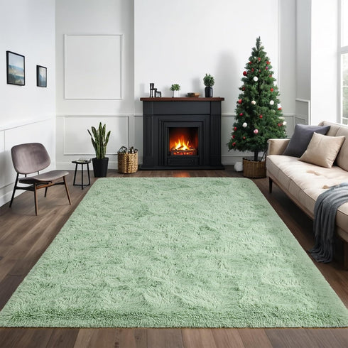 Fluffy Fuzzy Sage-Green Rugs for Bedroom - 4x6 Feet Soft Non Slip Plush Area Rug for Living Room and Kids Room