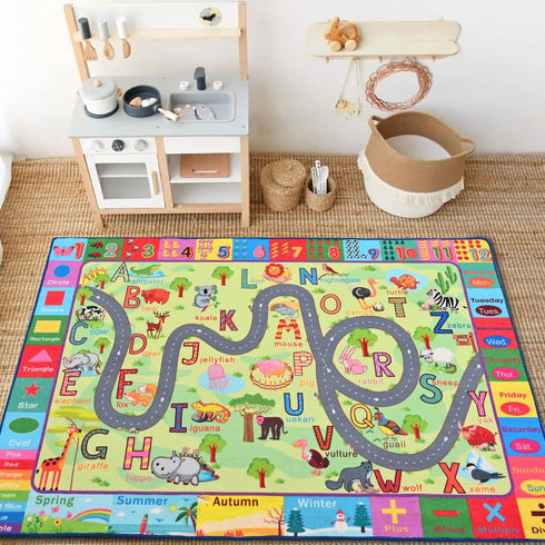 3x5 Terrug Kids Rug for Playroom & Classroom, Washable Nursery Carpet, Non-Slip Play Mat - ABC, Numbers, Animal, Color