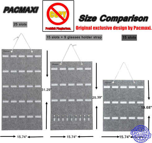 PACMAXI Sunglasses Storage Organizer, Wall Pocket Mounted Eyeglasses Holder, Hanging Eyewear Display (Grey, 25 Slot)