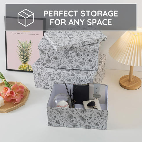 Soul & Lane Decorative Cardboard Storage Boxes, Modern Meadow Set of 3 Floral Nesting Boxes with Lids for Keepsakes