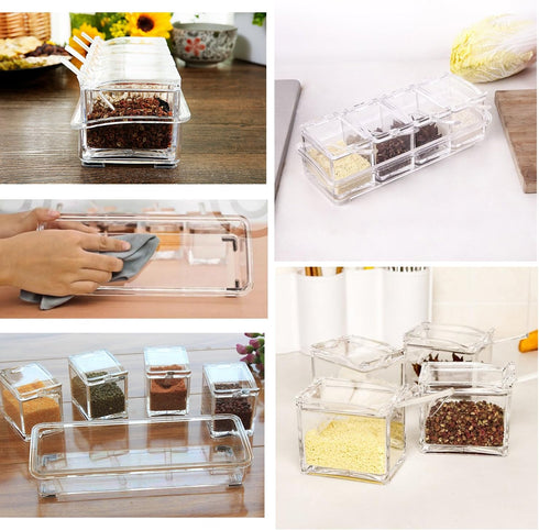 V-Resourcing Clear Seasoning Box, 4 Pieces Clear Storage Container for Spice, Condiment Jars