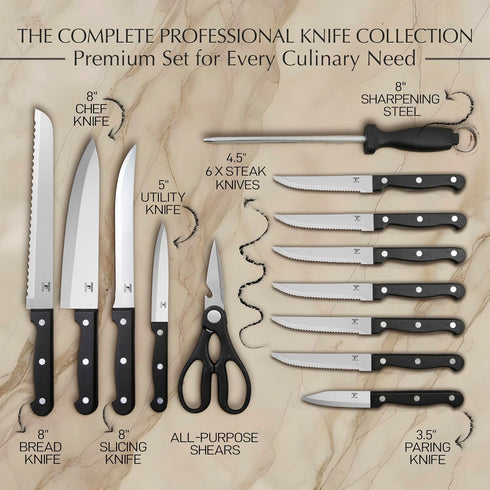 Moss & Stone 14-piece Knife Block Set - Premium Kitchen Knives Set with High-Carbon Stainless Steel Blades