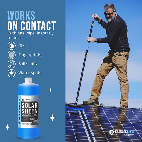 128 (32 oz) Solar Panel Cleaner Solar Sheen (Makes Gallons) - Super Concentrated Glass & Solar Panel Cleaning, Remove
