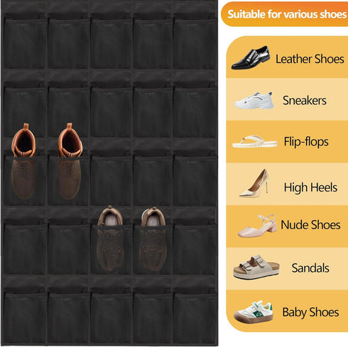 40 Closet Over the Door Shoe Organizer, Large Mesh Pockets Hanging Shoe Rack Organizer for Behind the Door Storage