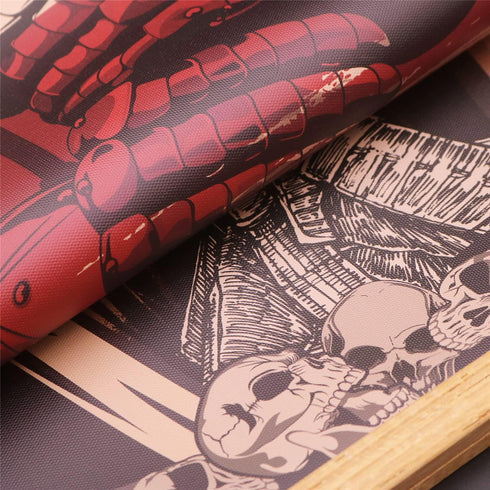 Japan Wall Art Samurai Sword Poster Print on Canvas, Skeleton Oriental Decoration, Wood Framed, 16”x35”
