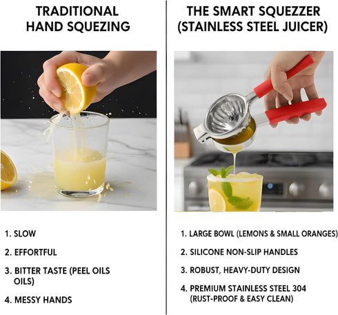 43DNG Stainless Steel Lemon Squeezer Citrus Juicer Large Bowl, Heavy-Gauge Steel, Long Textured Non-Slip Handles Large