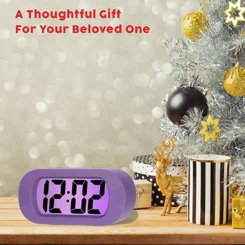 Plumeet Kids Alarm Clock, Large Digital LCD Travel Alarm Clocks with Snooze and Night Light, Best Gift for Kids, Purple