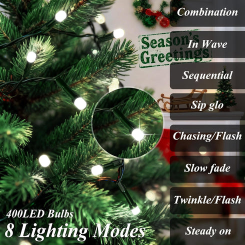 400 6.6FT 8 16 aneeway LED Christmas Tree Lights, Christmas Lights with Remote Control & Modes, String Lights