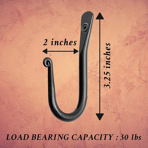 HB Decorative Hook Wrought Iron Wall Mount Coat Hooks - Set of 3 Handmade Classic Hooks for Hanging