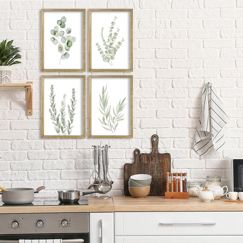 LuZhiQiang 16x11 Inch Set 4 Botanical Wall Decor Sign of Sage Green Plants Wood Framed For Bathroom Modren Bedroom