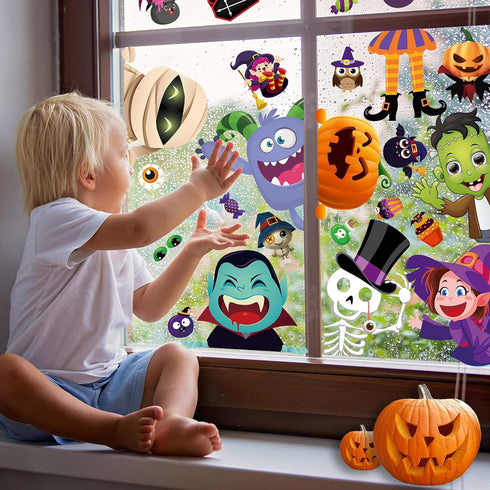 BAYLAY Halloween Window Clings, 10 Sheets Double Sided Stickers for Halloween Window Decorations
