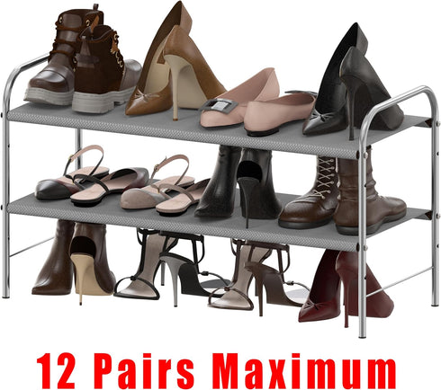 2-Tier Simple Houseware Shoe Rack Storage Organizer, Grey